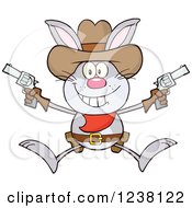 Poster, Art Print Of Gray Rabbit Cowboy Jumping With Pistols