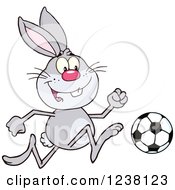 Poster, Art Print Of Gray Rabbit Playing Soccer