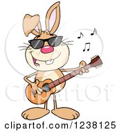 Clipart Of A Brown Rabbit Playing A Guitar Royalty Free Vector Illustration