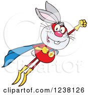 Clipart Of A Gray Rabbit Super Hero Flying Royalty Free Vector Illustration by Hit Toon