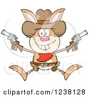Poster, Art Print Of Brown Rabbit Cowboy Jumping With Pistols
