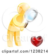 Clipart Of A 3d Gold Man Searching For Love Royalty Free Vector Illustration