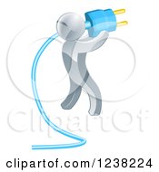 Clipart Of A 3d Silve Rman Plugging In A Blue Cable Royalty Free Vector Illustration by AtStockIllustration