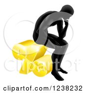 Silhouetted Man Thinking And Sitting On A 3d Percent Symbol