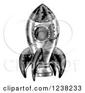 Clipart Of A Black And White Retro Rocket Royalty Free Vector Illustration