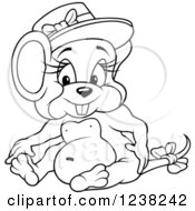 Clipart Of A Black And White Female Mouse Sitting And Wearing A Hat And Bow Royalty Free Vector Illustration