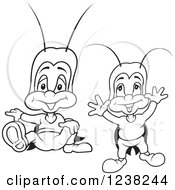 Clipart Of Black And White Crickets Royalty Free Vector Illustration by dero