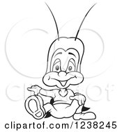 Clipart Of A Black And White Cricket Sitting And Pointing Royalty Free Vector Illustration by dero