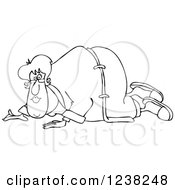Clipart Of A Black And White Chubby Woman Crawling In A Robe Royalty Free Vector Illustration