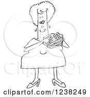 Poster, Art Print Of Black And White Chubby Woman Eating A Bologna Sandwich