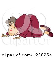 Poster, Art Print Of Chubby White Woman Crawling In A Robe