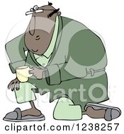 Clipart Of A Black Man Kneeling In A Robe Holding Coffee Royalty Free Vector Illustration