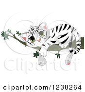 Cute White Tiger Cub Resting On A Tree Branch
