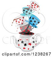 Poster, Art Print Of Stacked Dripping Tea Cups With Playing Card Suit Shapes