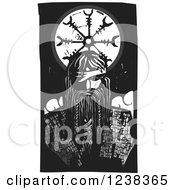 Poster, Art Print Of Woodcut Norse God Odin Over A Wheel