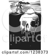 Clipart Of A Woodcut Steam Ship With A Frozen Skull Iceberg In Black And White Royalty Free Vector Illustration by xunantunich