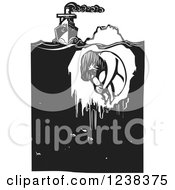 Clipart Of A Woodcut Steam Ship With A Frozen Girl In An Iceberg In Black And White Royalty Free Vector Illustration by xunantunich