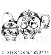 Black And White Ornate Strawberry Teapot And Sugar Bowl