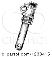 Clipart Of A Black And White Nut In A Wrench Royalty Free Illustration