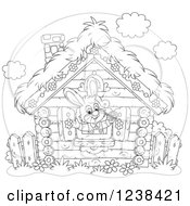 Poster, Art Print Of Black And White Bunny Rabbit In A Log Cabin Window