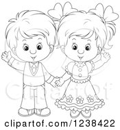 Poster, Art Print Of Black And White Wedding Or Easter Kid Couple Waving
