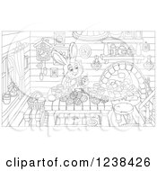 Poster, Art Print Of Black And White Rabbit Painting Easter Eggs At A Table