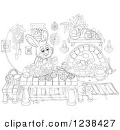 Poster, Art Print Of Black And White Rabbit Painting Easter Eggs On A Table