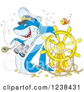 Blue Shark Captain And Fish Over A Sunken Helm