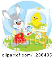 Poster, Art Print Of Rabbit Painting A Chick On A Canvas
