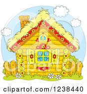Poster, Art Print Of Cute Log Cabin With A Hay Roof