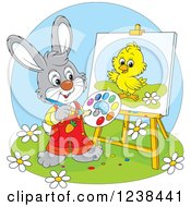 Poster, Art Print Of Gray Rabbit Painting A Chick On A Canvas