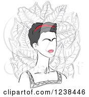 Clipart Of A Portrait Of Frida Kahlo Over Leaves Royalty Free Vector Illustration