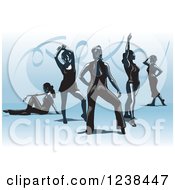Clipart Of A Female Dance Team Over Blue Royalty Free Vector Illustration by David Rey