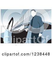 Poster, Art Print Of Faceless Car Salesman Presenting The Interior Of A Vehicle