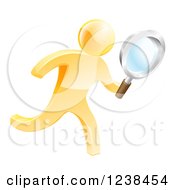 Poster, Art Print Of 3d Gold Man Running With A Magnifying Glass