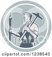 Poster, Art Print Of Retro Woodcut Architect Holding A T Square And Pencil In A Circle