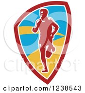 Poster, Art Print Of Retro Male Marathon Runner In A Shield