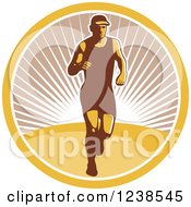 Poster, Art Print Of Retro Male Marathon Runner In A Sunny Circle
