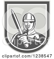 Poster, Art Print Of Retro Knight Holding A Sword In A Shield