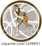 Clipart Of A Retro Basketball Player Over A Ball Royalty Free Vector Illustration