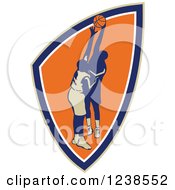 Clipart Of Retro Basketball Players In A Shield Royalty Free Vector Illustration