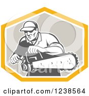 Retro Arborist Using A Saw In A Crest