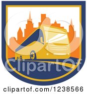 Poster, Art Print Of Coach City Bus In A Shield With Skyscrapers