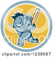 Poster, Art Print Of Blue Elephant Cricket Batsman In A Circle