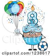 Poster, Art Print Of Black Blue Boys Eighth Birthday Cupcake With A Soccer Ball And Balloons