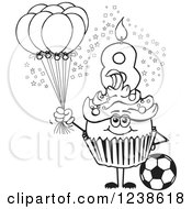 Poster, Art Print Of Black And White Boys Eighth Birthday Cupcake With A Soccer Ball And Balloons
