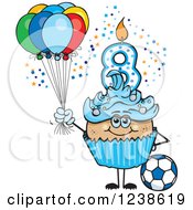 Poster, Art Print Of Latino Blue Boys Eighth Birthday Cupcake With A Soccer Ball And Balloons