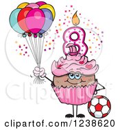 Poster, Art Print Of Black Pink Girls Eighth Birthday Cupcake With A Soccer Ball And Balloons