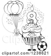 Poster, Art Print Of Black And White Girls Eighth Birthday Cupcake With A Soccer Ball And Balloons