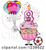 Poster, Art Print Of Latina Pink Girls Eighth Birthday Cupcake With A Soccer Ball And Balloons